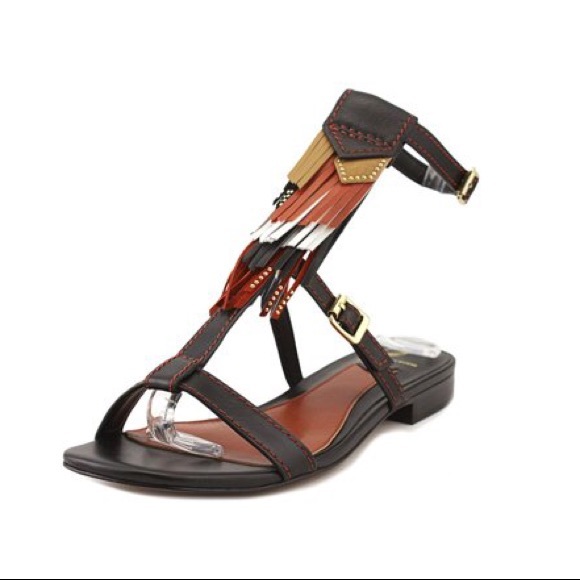 B by Brian Atwood Fringe leather sandals SZ 6.5 - Picture 1 of 5